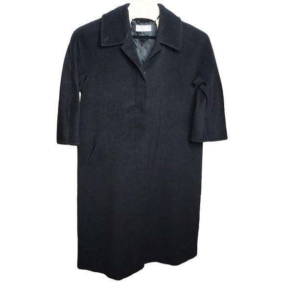 Max Mara Single Breasted Concealed‎ Buttons Long Black Wool Coat US 12 Women's - Picture 2 of 12